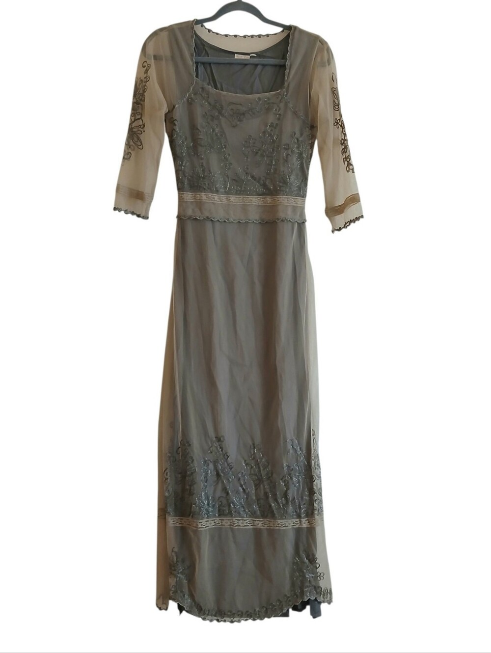 NWOT Nataya Age Of Love Titanic Dress Mesh Layered Embroidered M Vintage Style